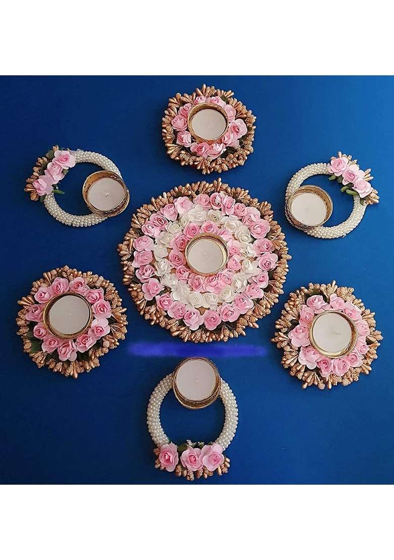 Urban Turtle Handmade Themed Decorative Rangoli Set Tealight Holders Perfect for Diwali Weddings - Indya