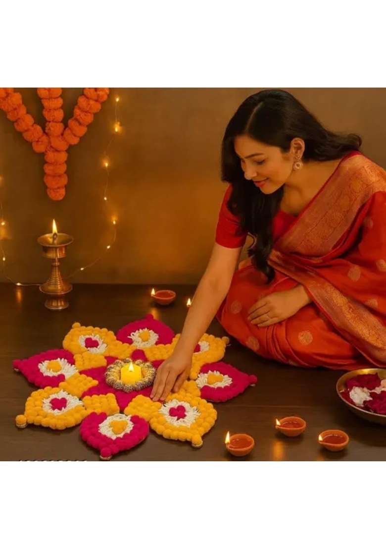 Sanvatsar Traditional Diwali Rangoli Set with Brass Diya Stand - Indya