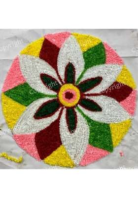 Multicolour Rangoli Mat 3Ft X 3Ft Fur Wool Front Canvas Back Lightweight Foldable Design for Festivals