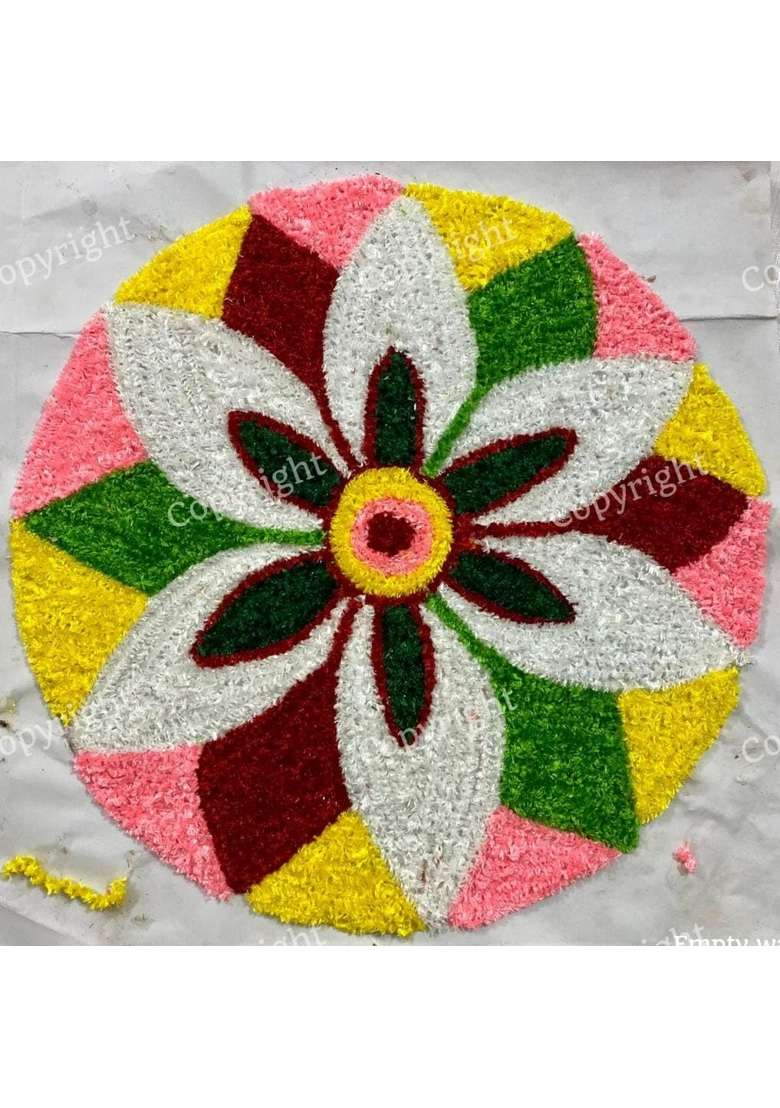 Multicolour Rangoli Mat 3Ft X 3Ft Fur Wool Front Canvas Back Lightweight Foldable Design for Festivals - Indya