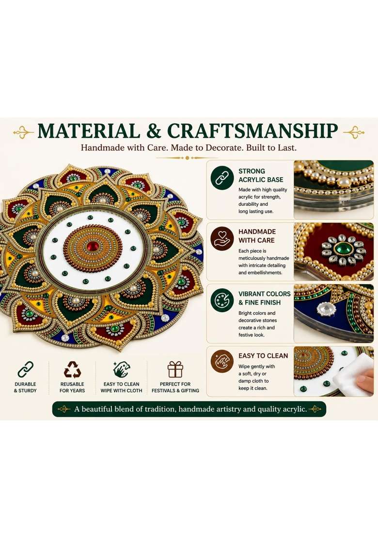 Multicolour Round Acrylic Rangoli 15 Inch for Home Decoration - Indya