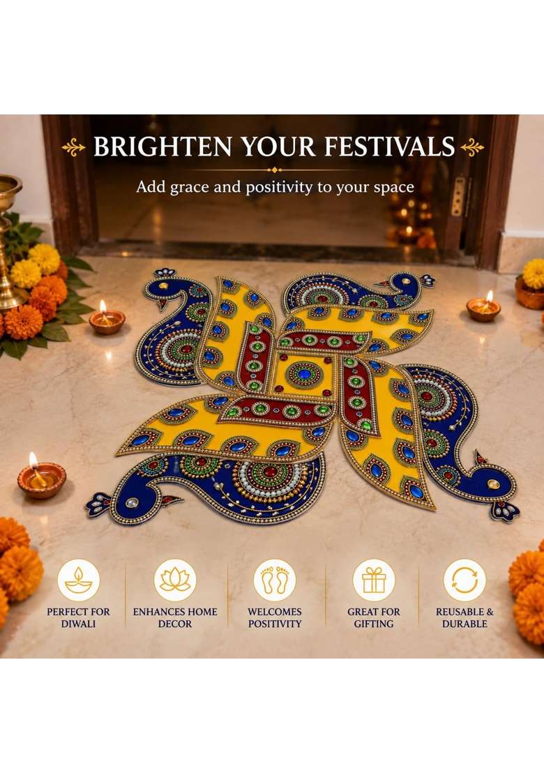 Multicolour Peacock Acrylic Rangoli 18 Inches - Indya