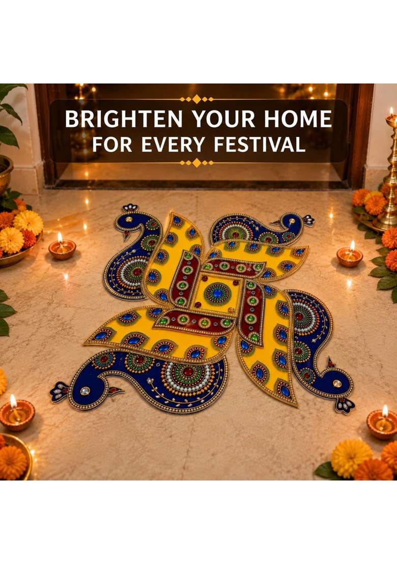 Multicolour Peacock Acrylic Rangoli 18 Inches - Indya