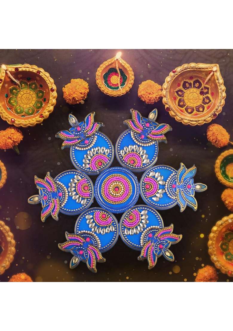 Tarini Gallery Acrylic Handcrafted Designer Colorful Rangoli for Home Floor Interior Decor Decoration - Indya