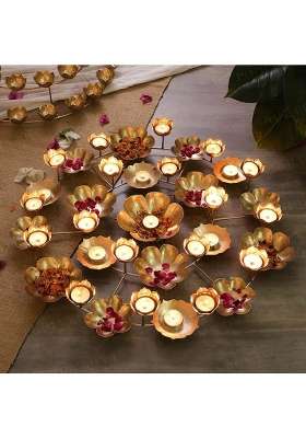 Loopysky Floral Metal Rangoli with Urli Bowls Decorative Gold Round Urli for Home Decor