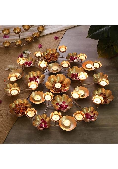 Loopysky Floral Metal Rangoli with Urli Bowls Decorative Gold Round Urli for Home Decor