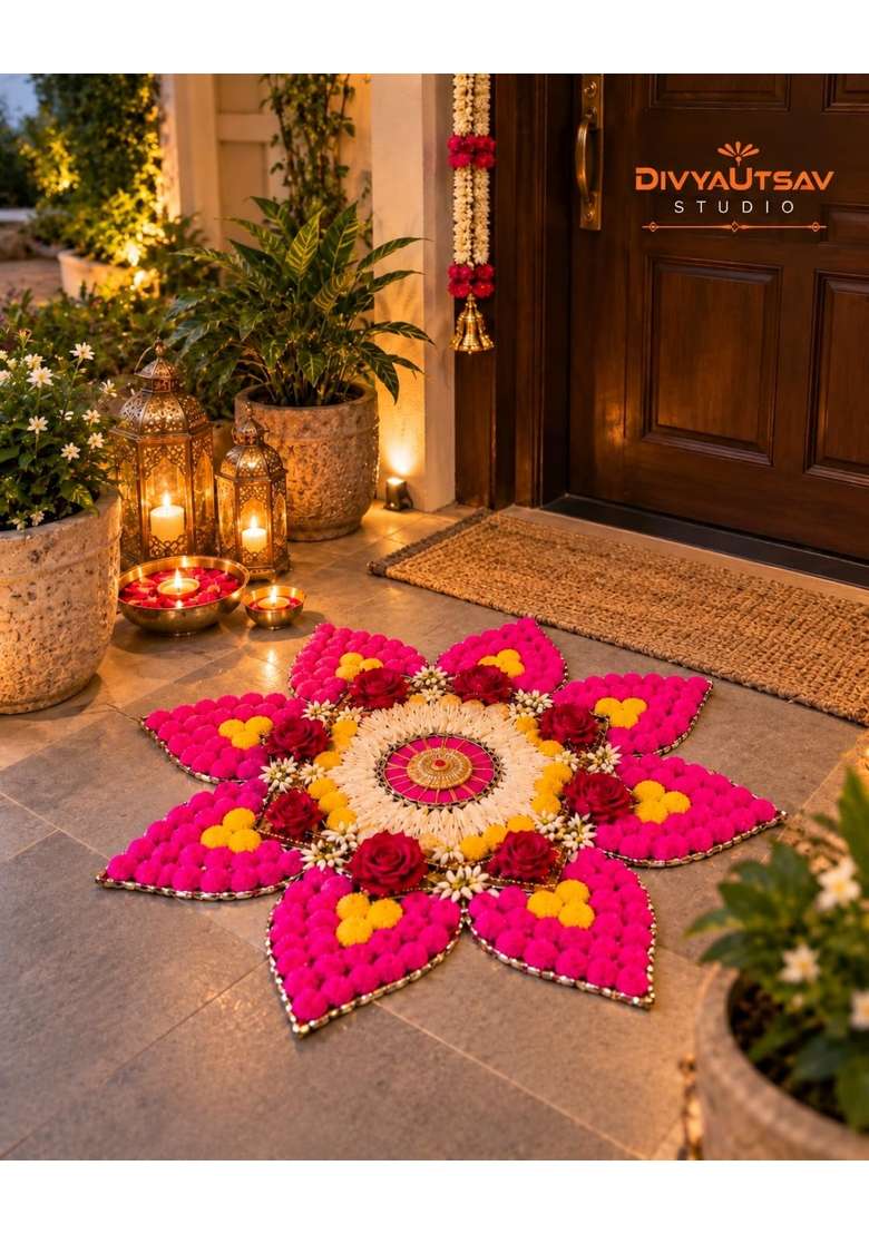 Divyautsav Studio Shubh Angan Rangoli for Diwali Home Entrance Decoration Traditional Festive Rangoli Decor - Indya