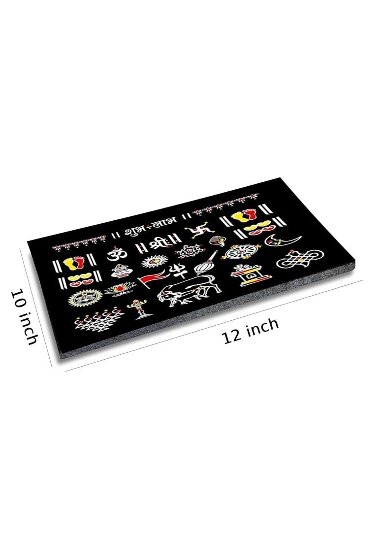 Chaitrangan Art Handcrafted Granite Rangoli 10x12 Featuring Shubh Labh Kamdhenu Cow Padma Tulsi - Indya