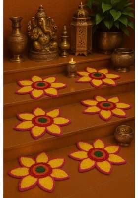 Gurukrupa Shoppy Rangoli Mats Yellow with Red Border 8 Pack of 6