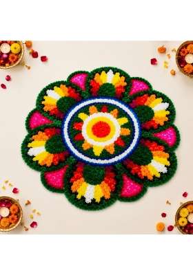 Klassie Stores Multicolour Handmade Quick Decor 24x24 Inch Floral Rangoli Mat Reusable Festive Decor