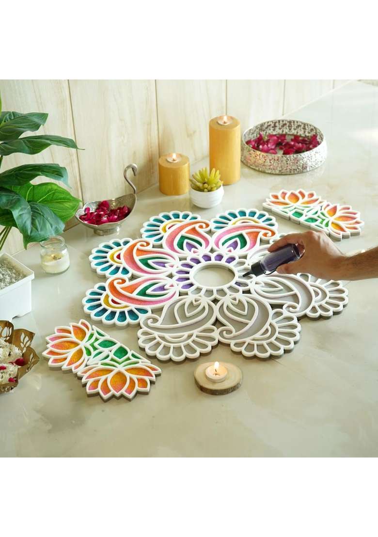 Island Rangoli Mukund Design 22 Crochet Series Rangoli Mat Modern Rangoli for Home Decor 22 Inches - Indya