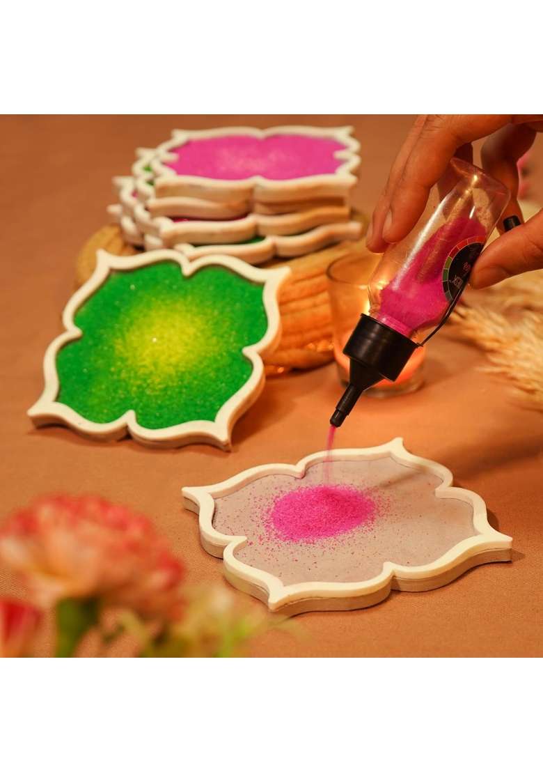 Decodesk Pink Good Vibes Island Rangoli Gift Hamper Premium Rangoli Template Hamper for Every Occasion - Indya