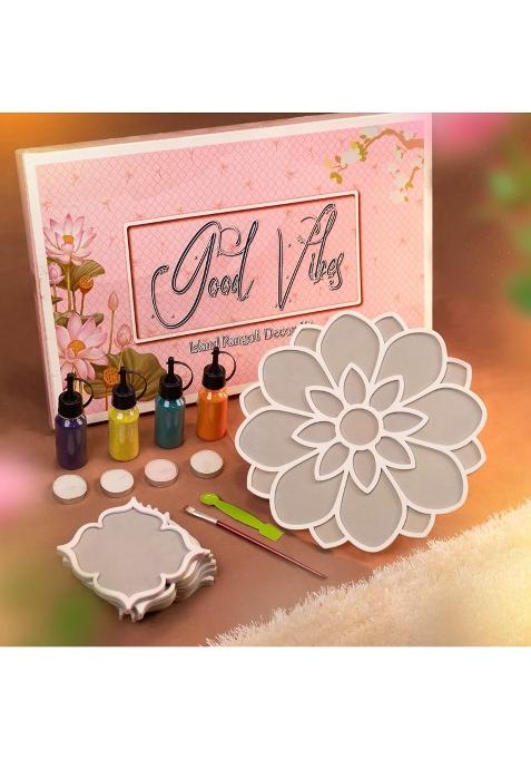 Decodesk Pink Good Vibes Island Rangoli Gift Hamper Premium Rangoli Template Hamper for Every Occasion