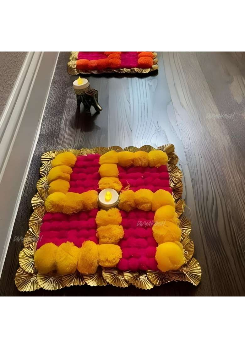 Divyakosh Rangoli Mats Swastik for Home Corridor Living Room Hall Decoration Pack of 6 - Indya