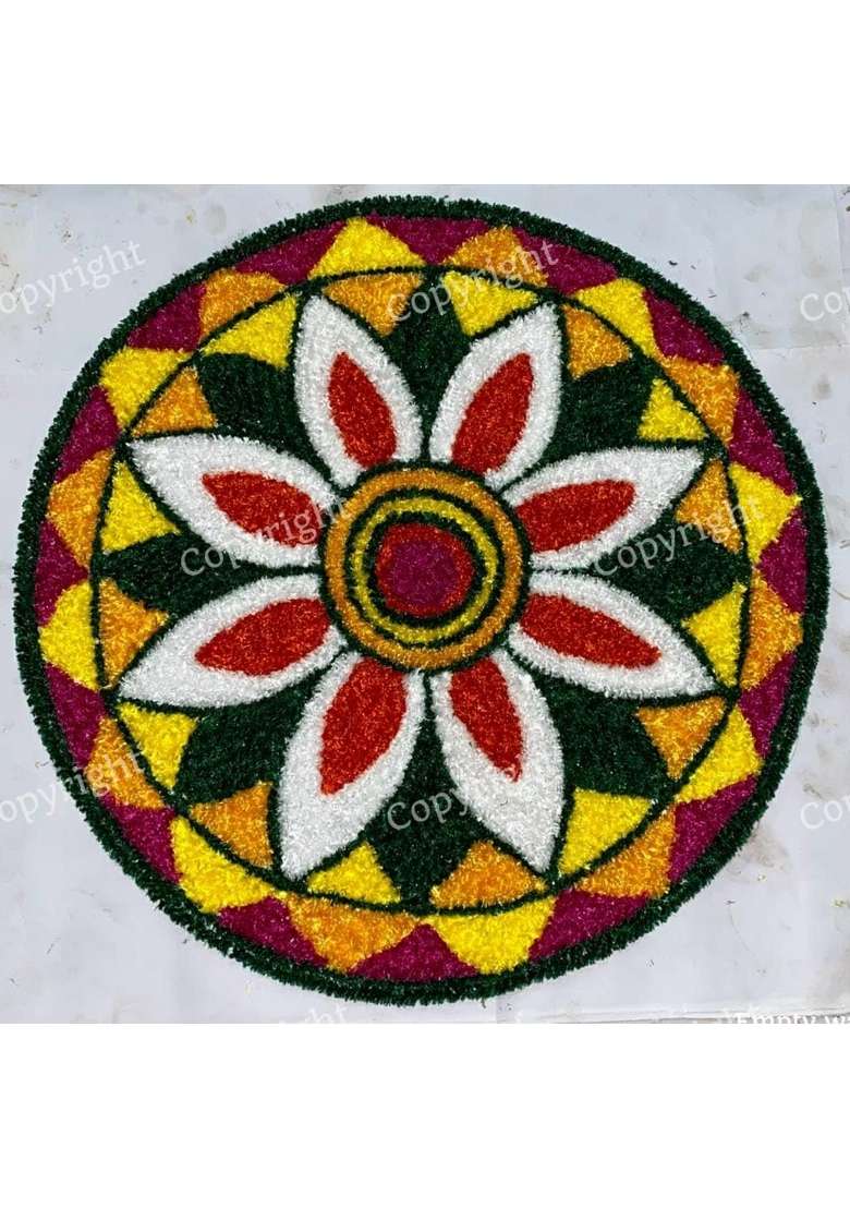 Multicolour Readymade Rangoli Mat 2Ft X 2Ft Front Wool Felt Back Canvas and Non Woven Fabric - Indya