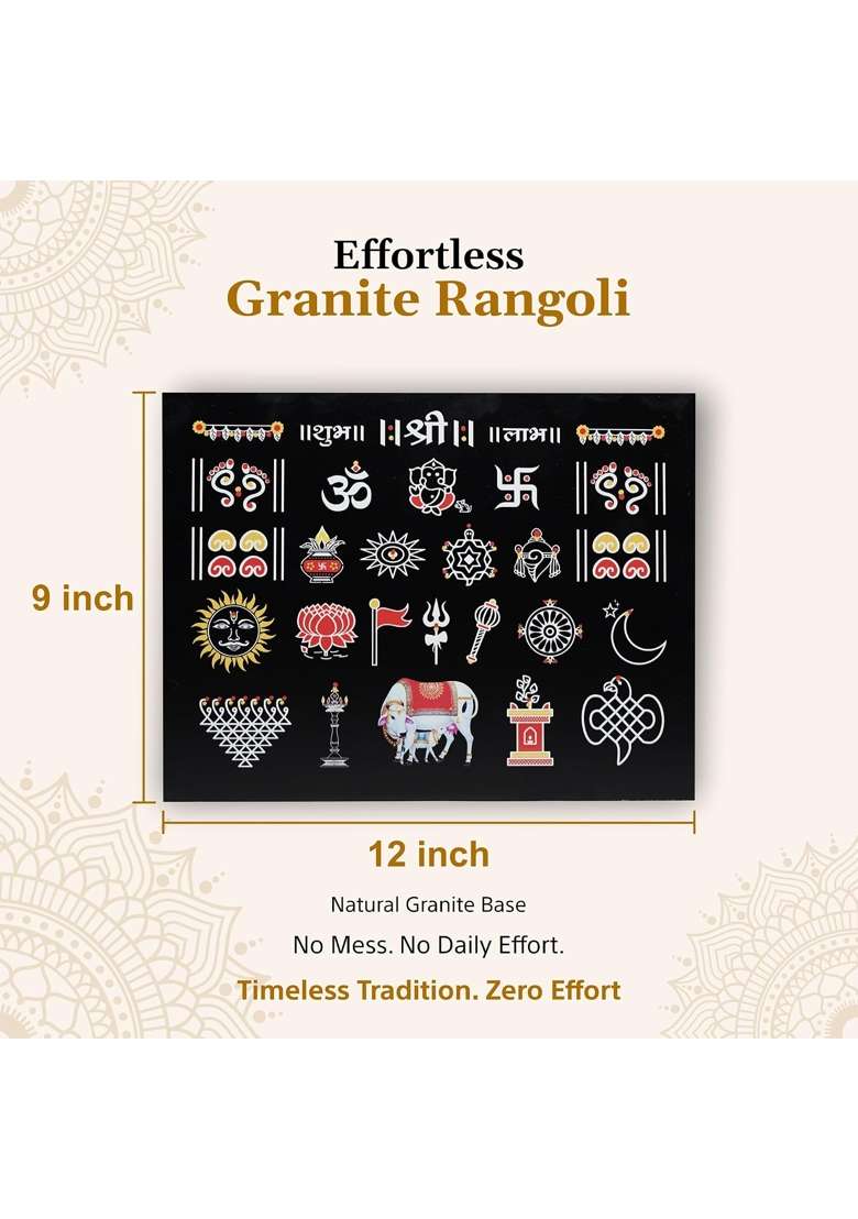 Kaltva Black Granite Rangoli for Home Entrance 12x9 Inch Shubh Labh Om Swastik and Ganesh Design - Indya