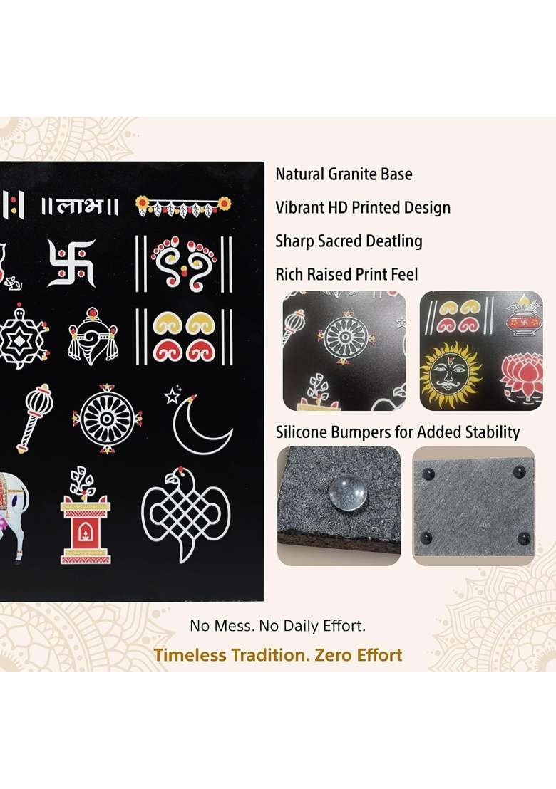 Kaltva Black Granite Rangoli for Home Entrance 12x9 Inch Shubh Labh Om Swastik and Ganesh Design - Indya