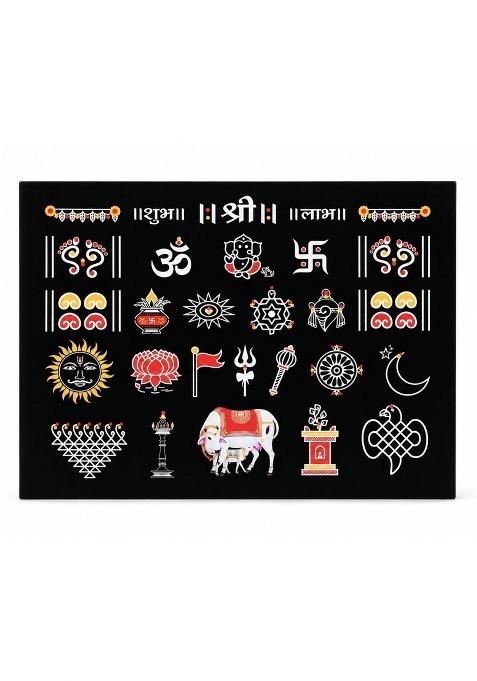 Kaltva Black Granite Rangoli for Home Entrance 12x9 Inch Shubh Labh Om Swastik and Ganesh Design
