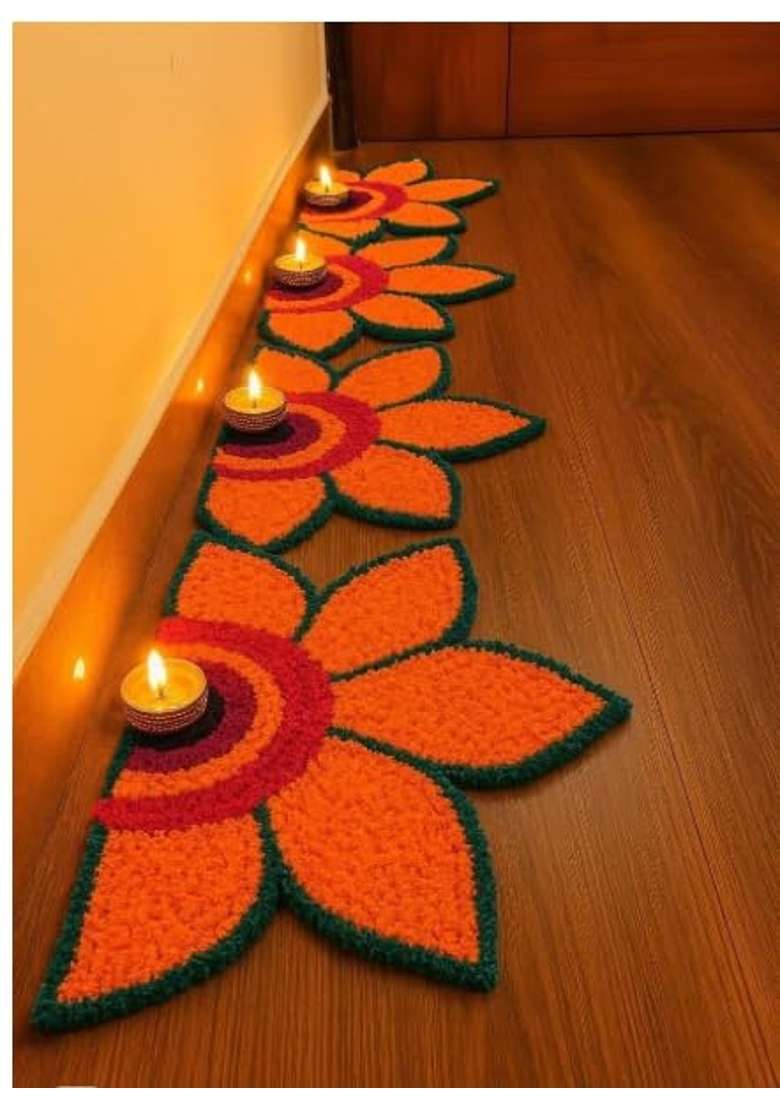 Gurukrupa Shoppy Artificial Flower Petal Rangoli Mat Orange 12 - Indya