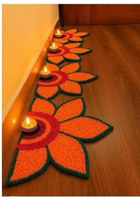 Gurukrupa Shoppy Artificial Flower Petal Rangoli Mat Orange 12