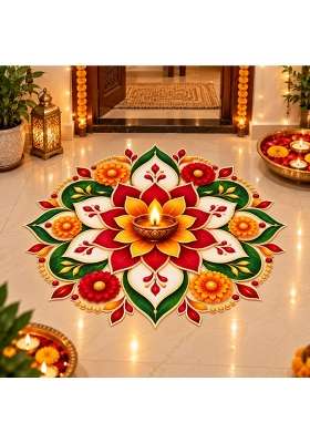 MY Seller Club Diya Floral Rangoli Floor Sticker