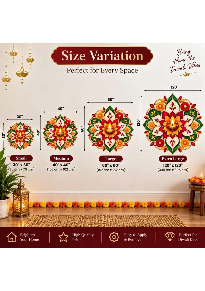 MY Seller Club Diya Floral Rangoli Floor Sticker - Indya