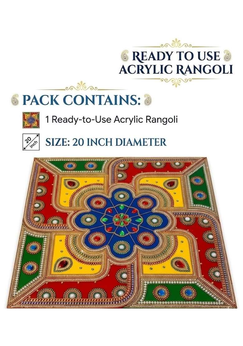 Multicolour Ready to Use Acrylic Rangoli 20 Inch Stone and Pearl Rangoli Decor - Indya