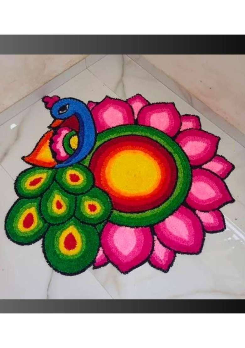 Multicolour Readymade Rangoli Mats 2Ft X 2Ft Fur Wool Front Canvas Back Dry Clean Only - Indya