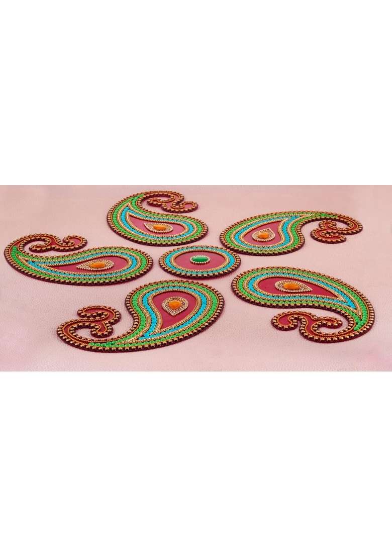 Oafish Red Handicraft Storeroom Presents Meenari Decorative Diwali Rangoli Set Pieces Set of 7 - Indya