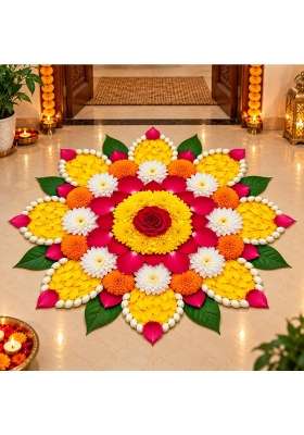 MY Seller Club Yellow Petal Floral Rangoli Floor Sticker