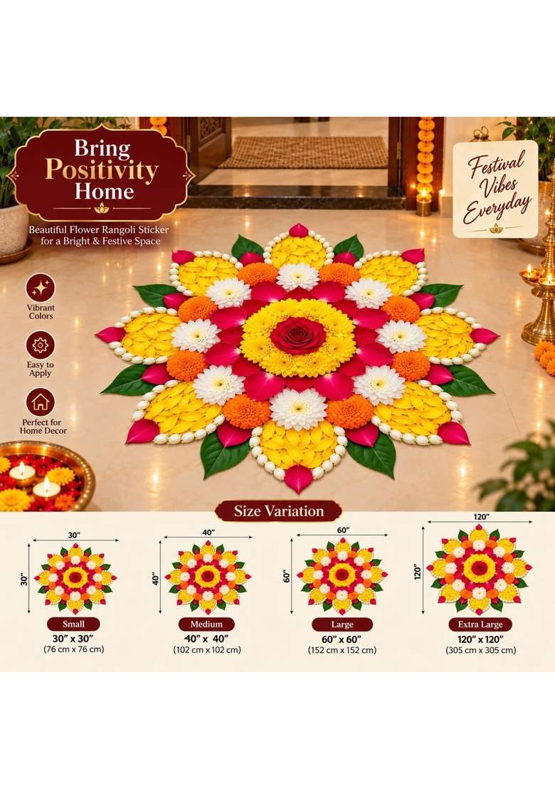 MY Seller Club Yellow Petal Floral Rangoli Floor Sticker - Indya