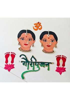Ready Rangoli Gauri MATA Mukhwate Faces Name Gauripujan and MATA Rani Charan Pair