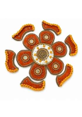 Handmade Designer Acrylic Rangoli Mat for Floor Decoration Reusable Floral Rangoli with Mirrors