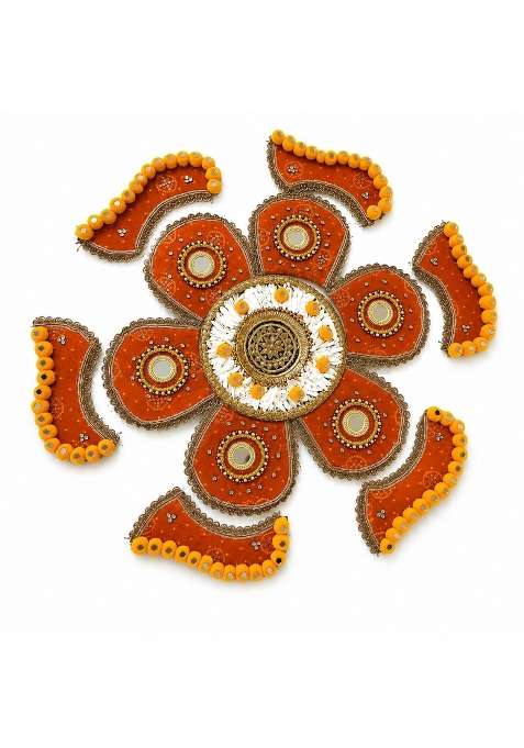 Handmade Designer Acrylic Rangoli Mat for Floor Decoration Reusable Floral Rangoli with Mirrors