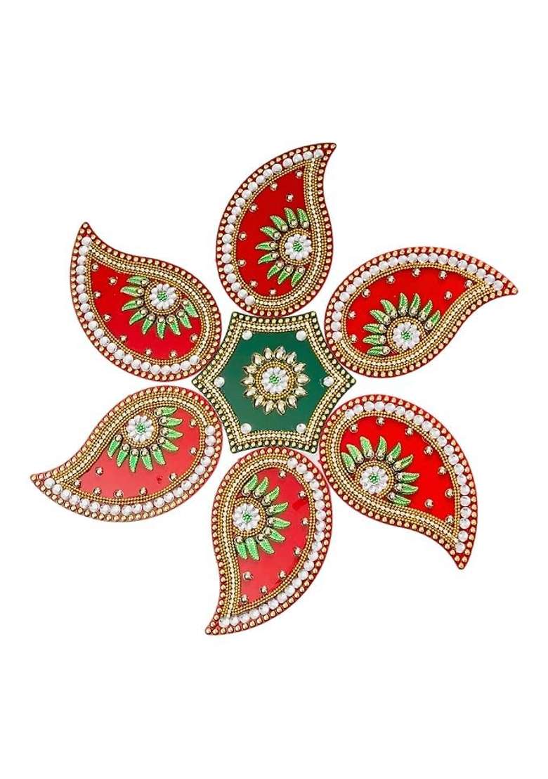 Krishav Acrylic Rangoli Set for Festival Home Decoration Multicolour Reusable Xlarge 19 Pieces - Indya