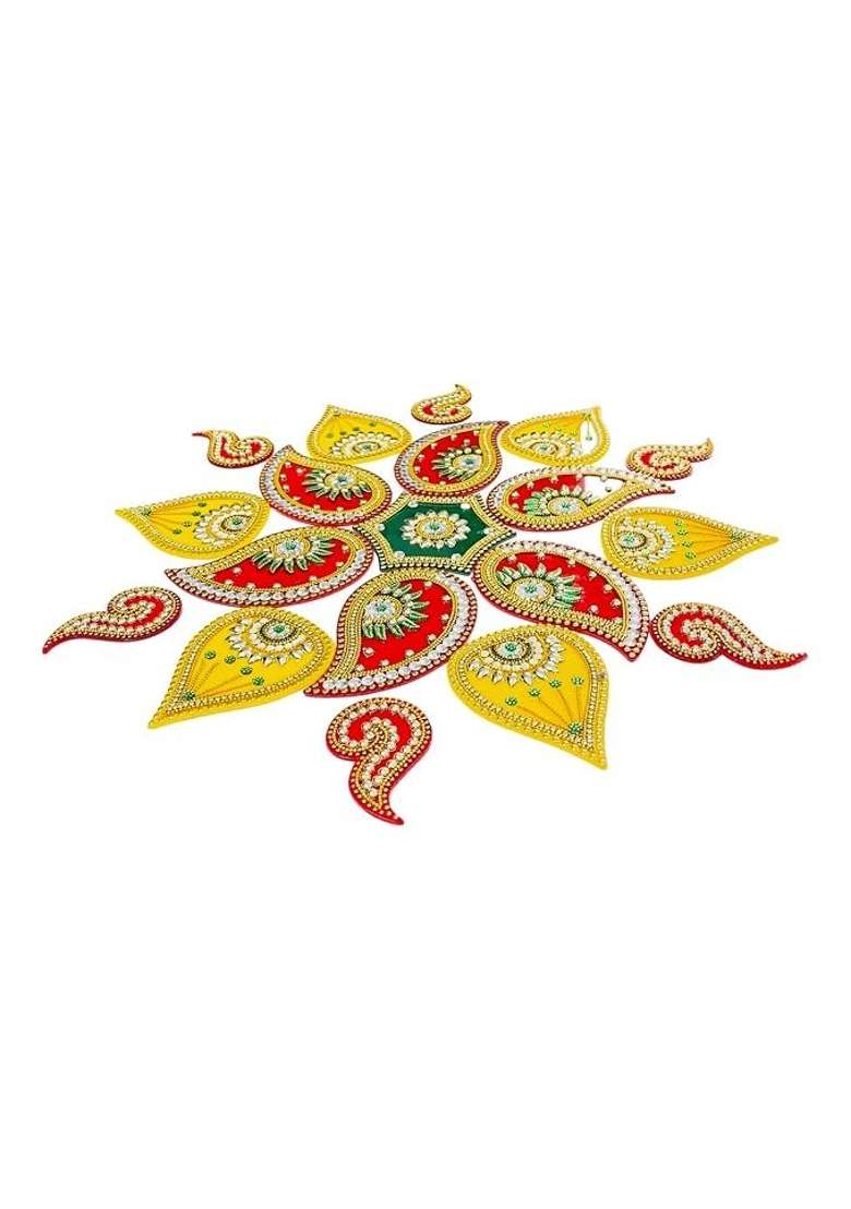 Krishav Acrylic Rangoli Set for Festival Home Decoration Multicolour Reusable Xlarge 19 Pieces - Indya