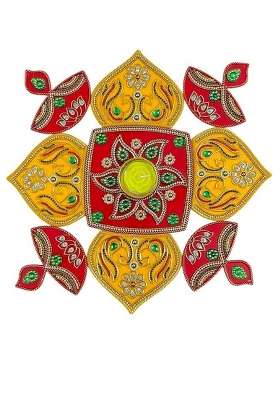Krishav Acrylic Rangoli Multicolour Jewel Stone Handicraft Decoration Red Yellow