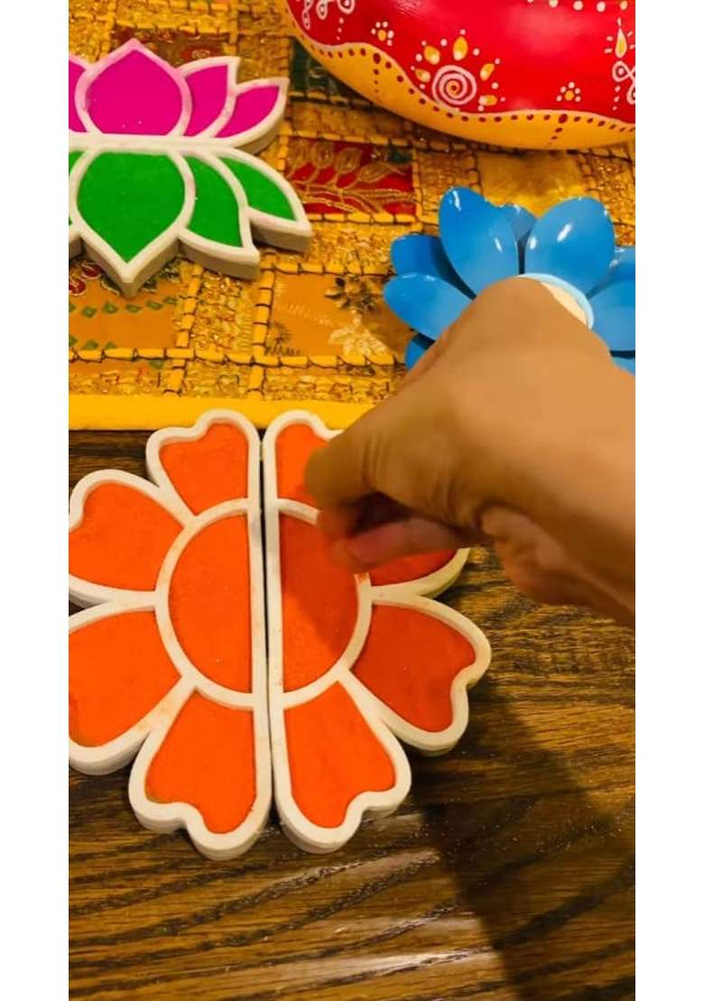 The Brown Box Island Rangoli Shree Yantra Flower Design Template Rangoli Making Kit with Colors and Glitter - Indya