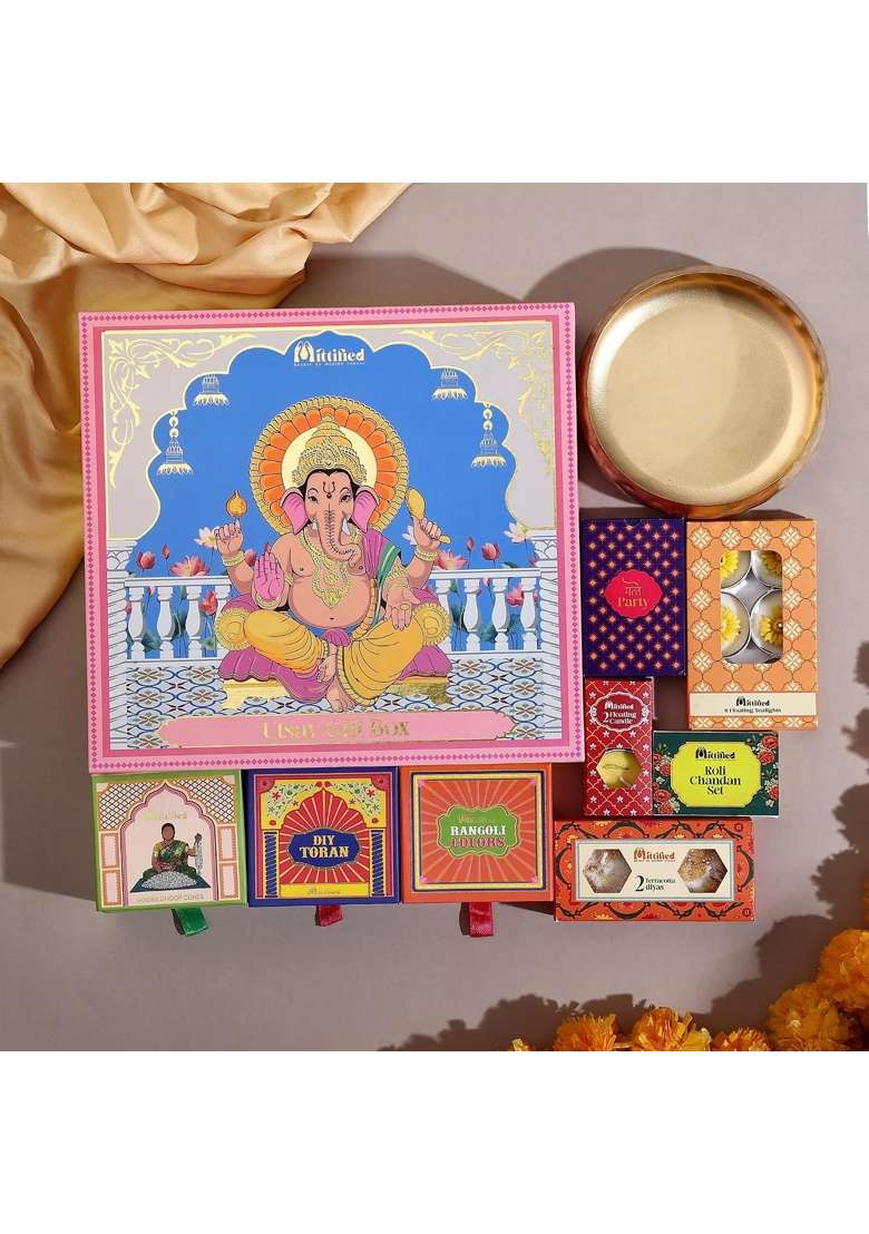Mittified Utsav Gift Hamper for Ganesh Chaturthi Housewarming Diwali and Festive Gifting Diyas Toran Kit - Indya