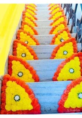 Multicolour Traditional Handmade Artificial Genda Phool Rangoli Mats for Corners Diwali Decoration Pack of 6