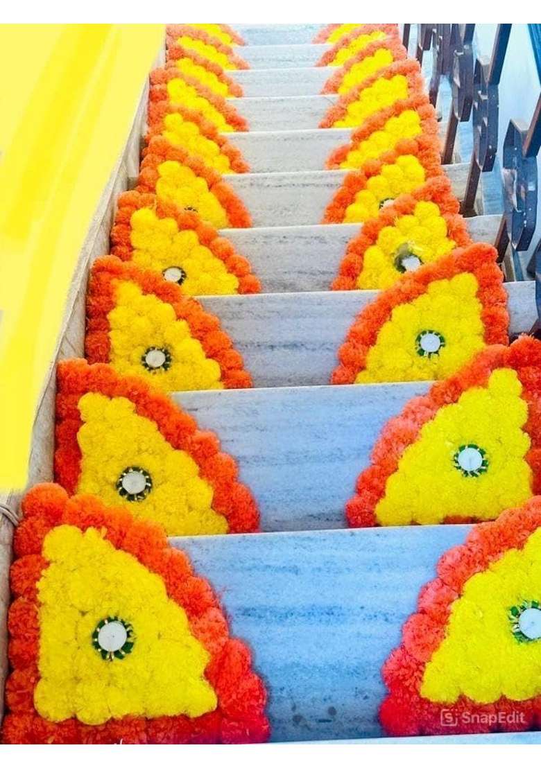 Multicolour Traditional Handmade Artificial Genda Phool Rangoli Mats for Corners Diwali Decoration Pack of 6 - Indya