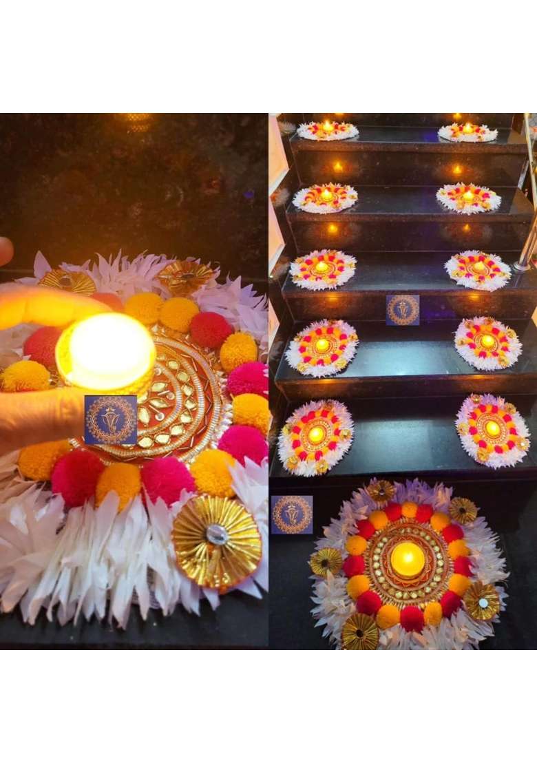 Ananyas Creation Decorative Rangoli Floor Gajra Pompom 10 Pc for Stairs and Home - Indya