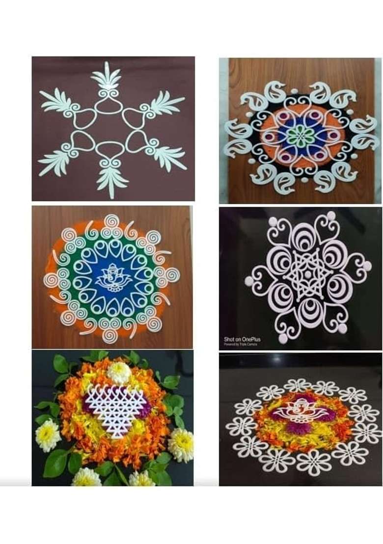 Traditional Polymer White Sanskar Bharti Rangoli Set of 9 - Indya
