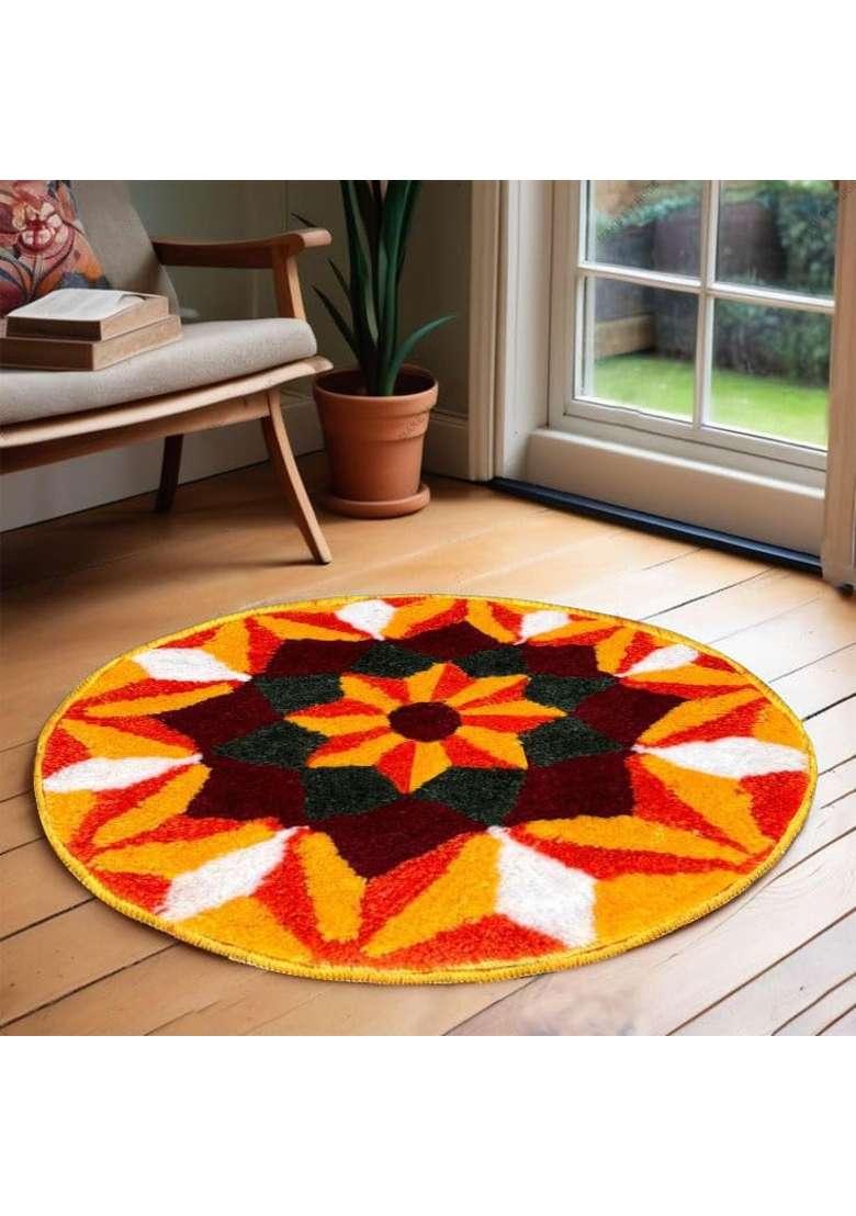 Stromx Multicolour Super Soft Microfiber Traditional Modern Rangoli Door Mat for Home Temple Living Room - Indya