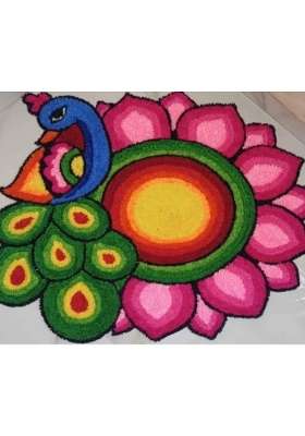 Multicolour Readymade Rangoli Mats 3Ft X 3Ft Fur Wool Front Canvas Back Dry Clean Only