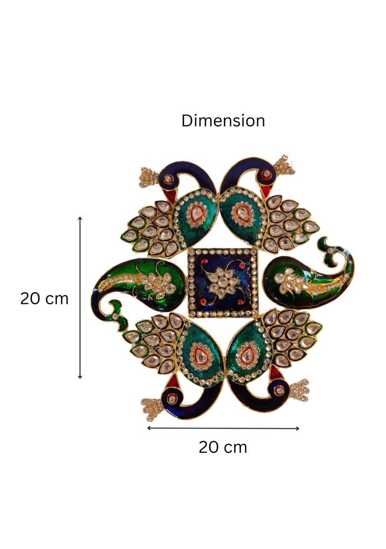 Multicolour 8x8 Inches Peacock Rangoli Set for Decoration Square Shaped Peacock Metal D Cor Piece for Table - Indya