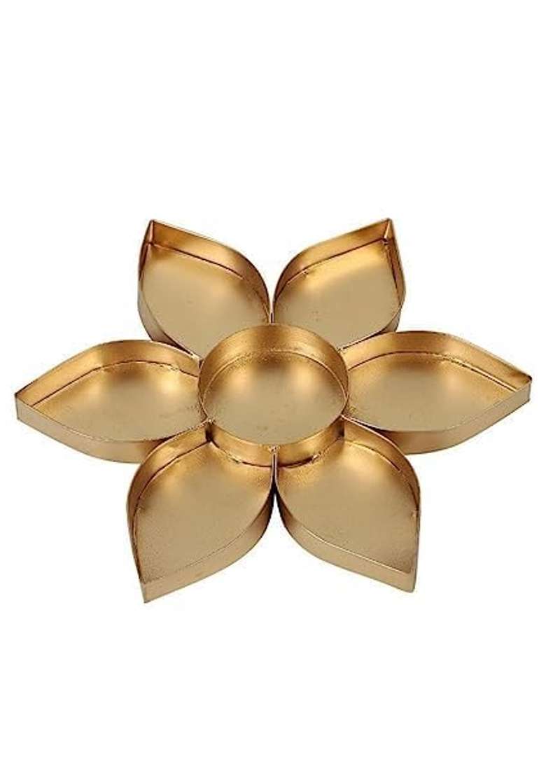 Shree Krishna Handicrafts and Gallery Decorative Flower Shape Metal Gold Rangoli Urli for Festival Set of 3 - Indya