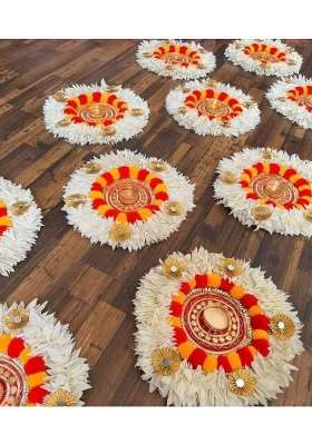Sanvatsar Traditional Floral Floor Rangoli Decorations White and Pink Spiral Staircase Decoration Set 15