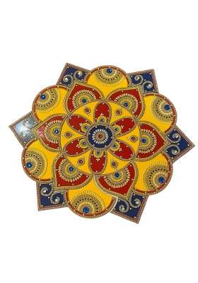 Multicolour Kundan Acrylic Rangoli Ganesh Decoration Items for Home and Office 20 Inches