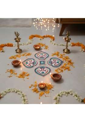 Aabhaas Multicolour Design Acrylic Kundan Diya Rangoli Handcrafted Decorative Rangoli for Floor Wall and Table
